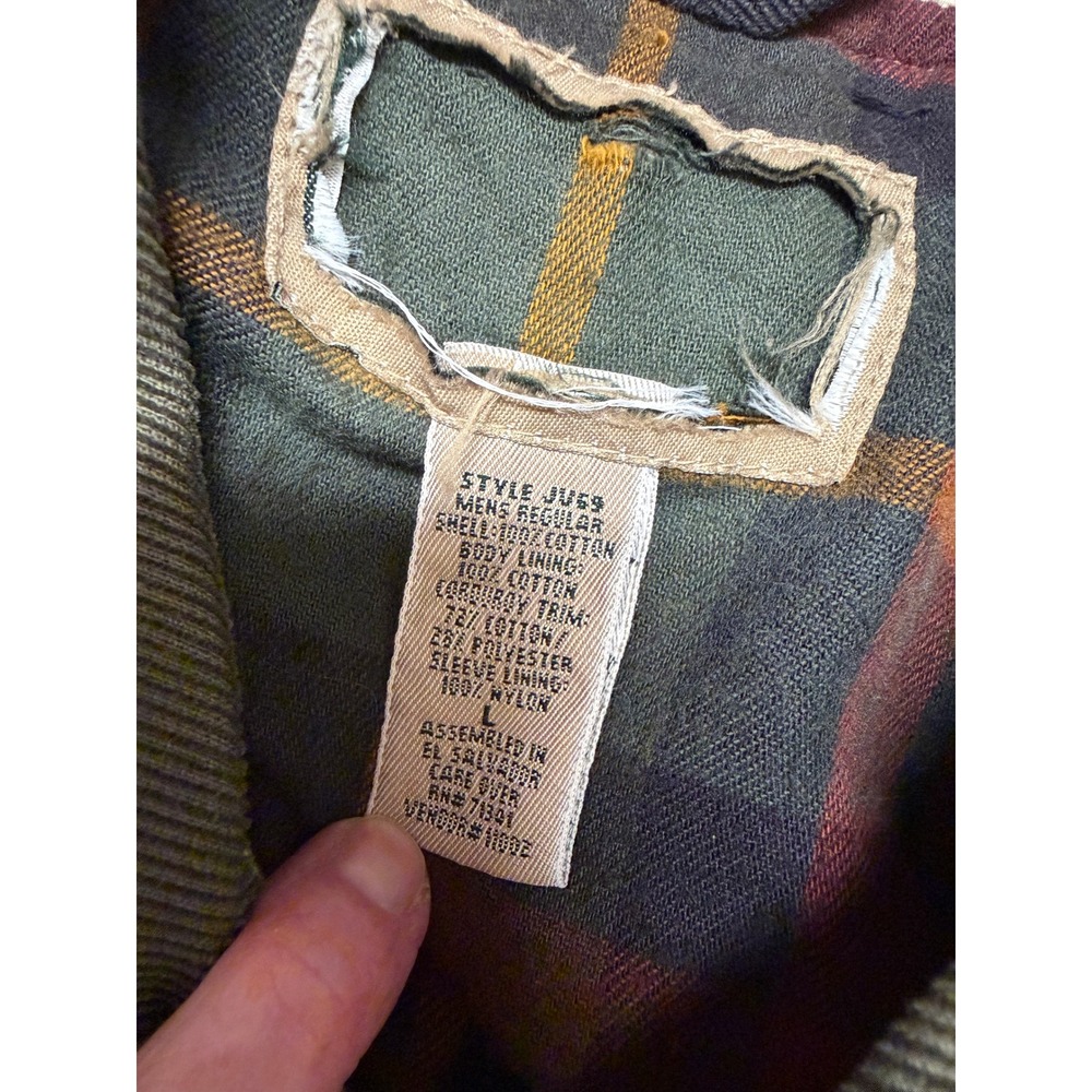 LL Bean Mens Field Coat Barn Jacket Beige Khaki Canvas Plaid Lined Corduroy L - Picture 14 of 16